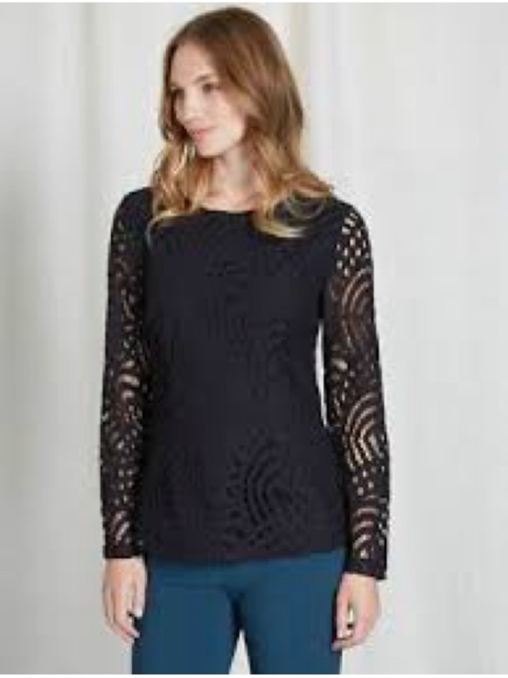 Boden Black Lace Overlay Blouse size 2 long sleeve EUC
